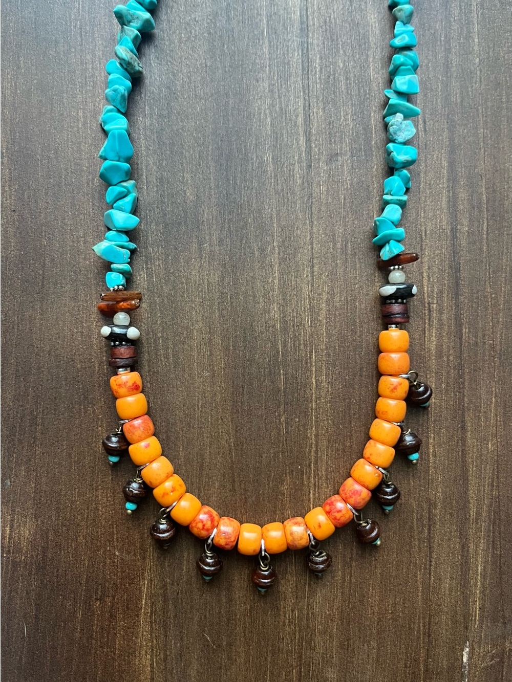 Handcrafted Orange and Turquoise Beaded Necklace - Artisan Women Jewelry
